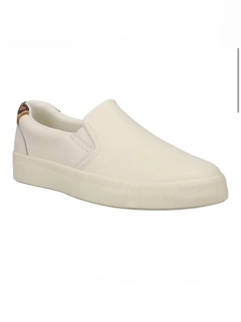 Keds Pursuit Slip-On Leather Sneaker in Classic White with Leopard Print.